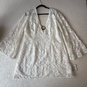 ASOS Design NWT White Crochet Mini Dress Bell Sleeves Size 14 Whimsical Wedding